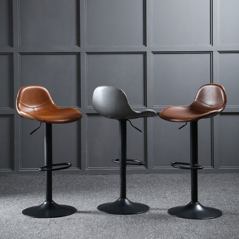 Modern Adjustable Height Barstool Faux Leather Swivel Bar Stools