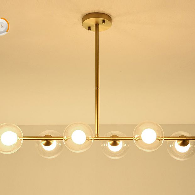 Mid-Century Gold Metal Island Pendant Lighting Spherical Glass Island Ceiling Light for Dining Table