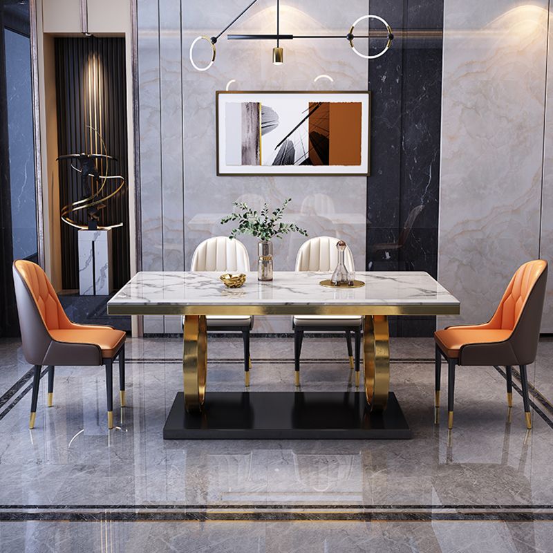 Mesa de comedor de mármol de lujo para mesa rectangular de restaurantes con pedestal de metal dorado