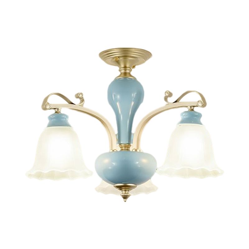 Blauw 3/6/8 bollen kroonluchter verlichting landelijke stijl room glas bloesems gevormd hangend hanglampje