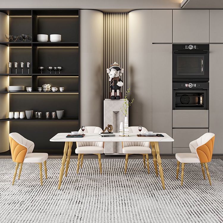 Glam Iron Dinette Set 1/2/5/7 Pieces Rectangle Sintered Stone Top Dining Table Set