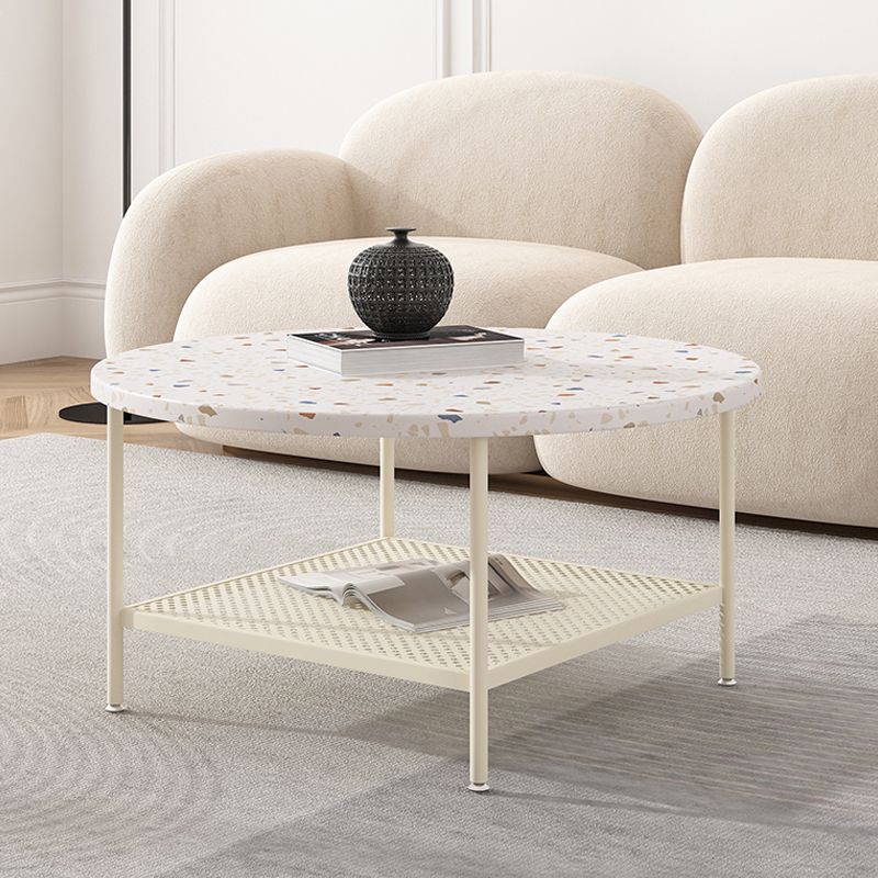 17"H Contemporary Coffee Table White Coffee Cocktail Table with Storage
