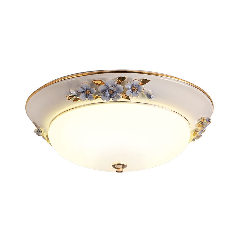 Metal White Ceiling Mounted Light Bowl 1 Head Korean Flower LED Flush Mount Lighting Fixture, 12"/14.5"/17" W
