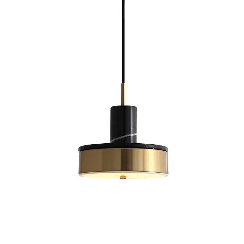 Lámpara colgante de tambor de metal contemporáneo 1 luz de techo colgante de LED negro/blanco/verde oscuro para comedor
