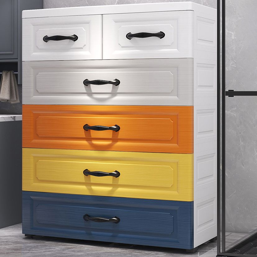 Nordic Vertical Kids Nightstand 6 Drawers Plastic Nursery Dresser for Bedroom