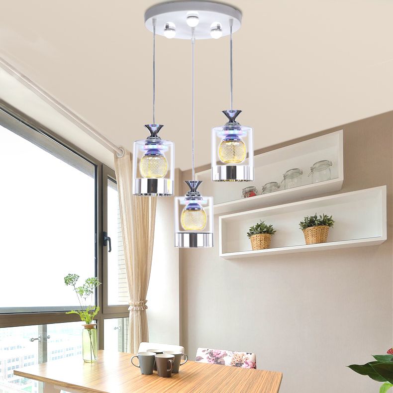 Moderne cilindrische hanglamp Licht bevestiging helder glas eetkamer ophanging licht in zilver