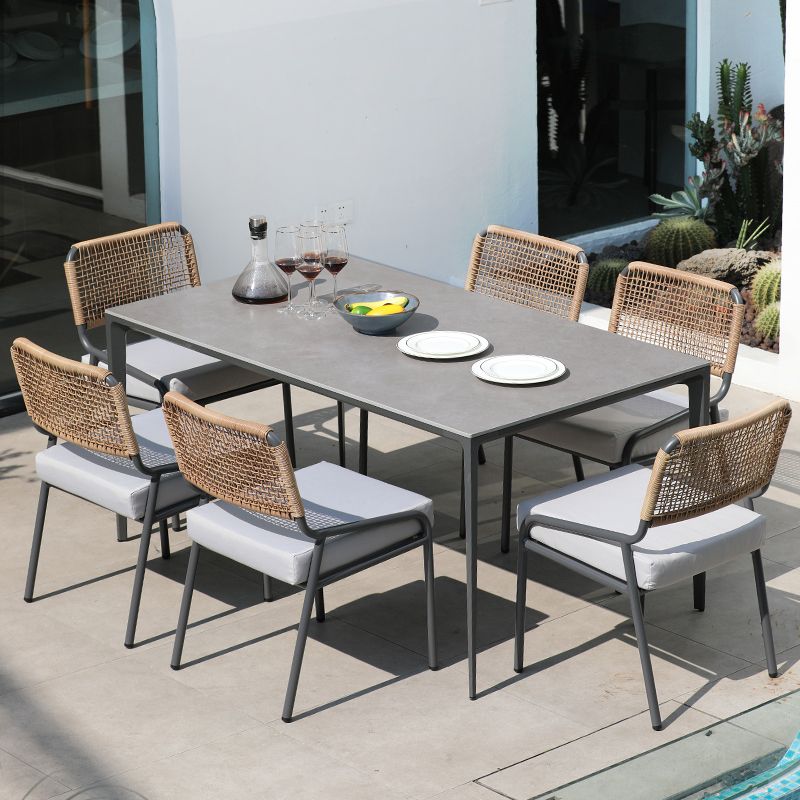 Modern Style Stone Courtyard Table Geometric Aluminum Base Outdoor Table