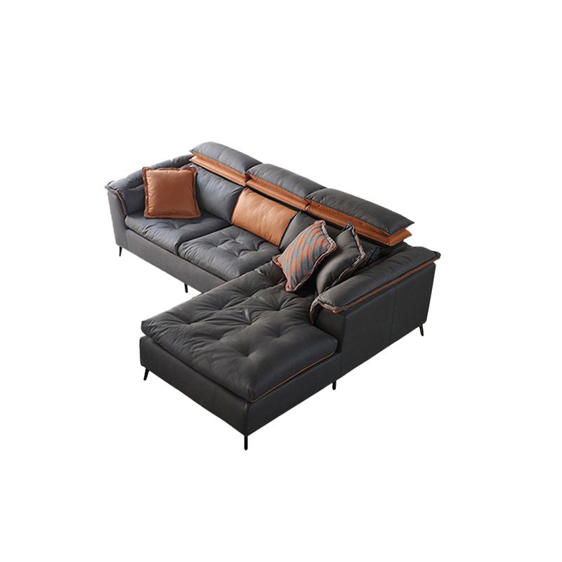 Modern Tufted Sofa & Chaise Stain Resistant Sectional .41.33 Inch in Dark Grey