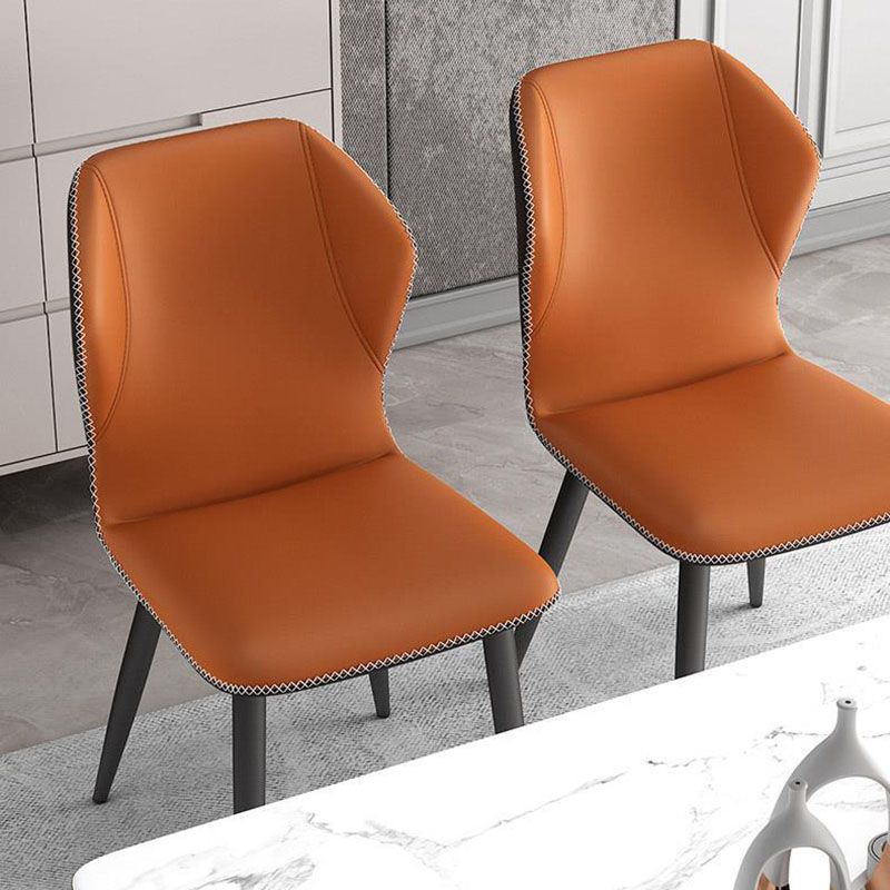 Contemporary Leather Wingback Side Chair Matte Finish Bedroom Dining Chair