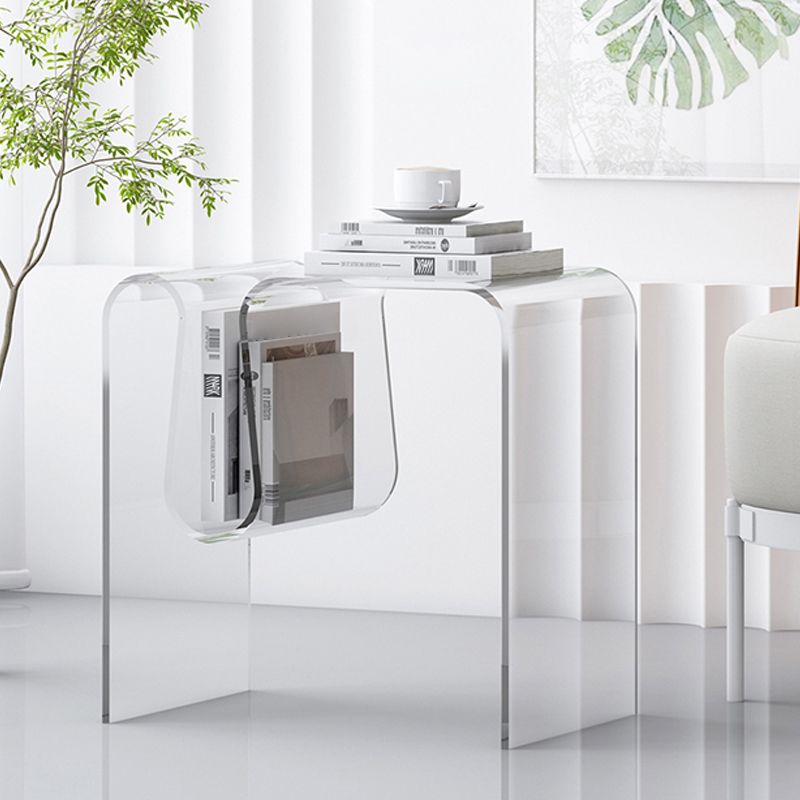 Glam Sofa Corner Table Square Sled Plastic Living Room with Shelf Side End Table