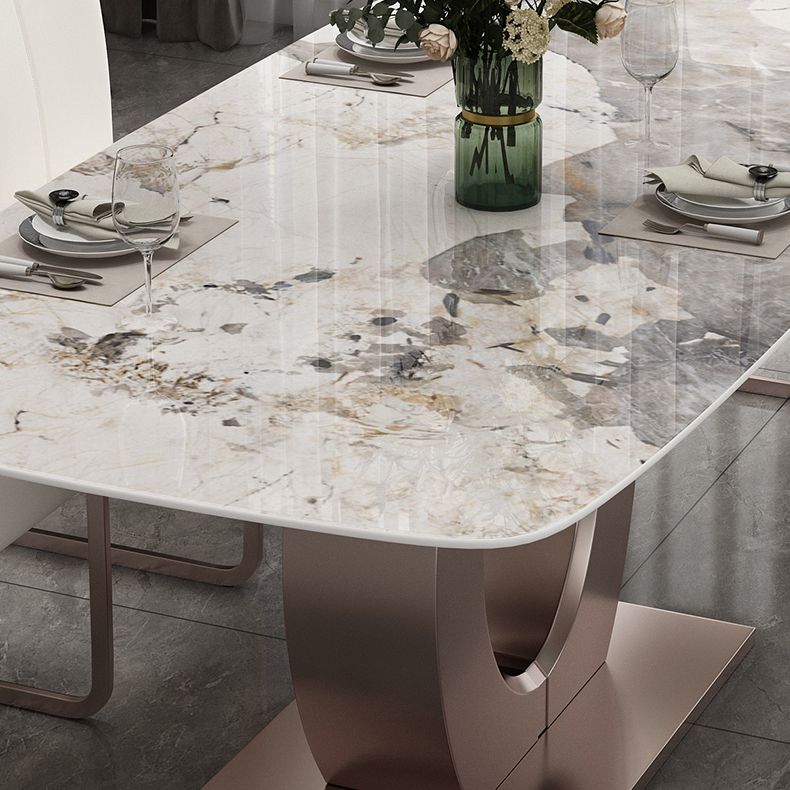 Luxury Sintered Stone Top Table Rectangle Indoor Table with Gold Metal Pedestal