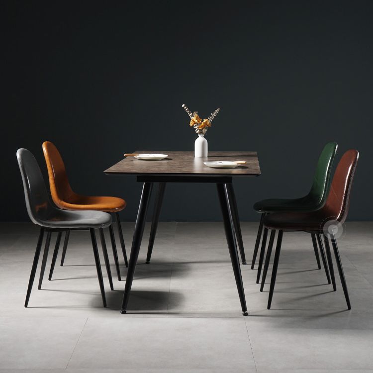 Mesa de comedor de estilo industrial Mesa de comedor marrón 4 patas con marco negro