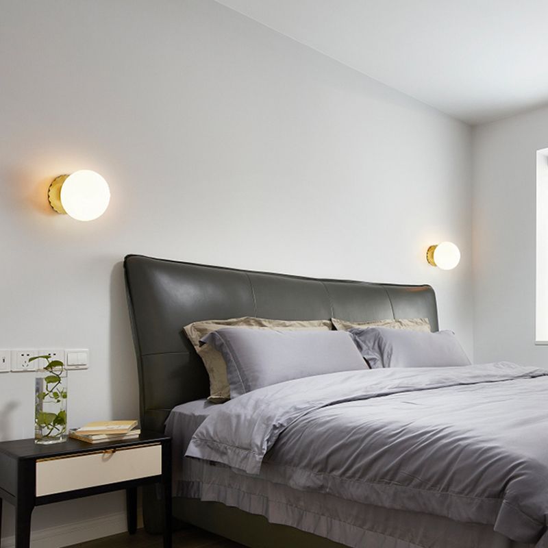 1 Bulb Living Room Wall Lamp Minimalist Gold Sconce Light Fixture with Orb Milk Glass Shade