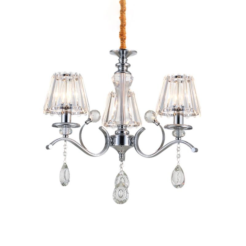 Chrome Conic kroonluchter eenvoudige 3 bollen Clear Crystal Suspension Lighting met druppel