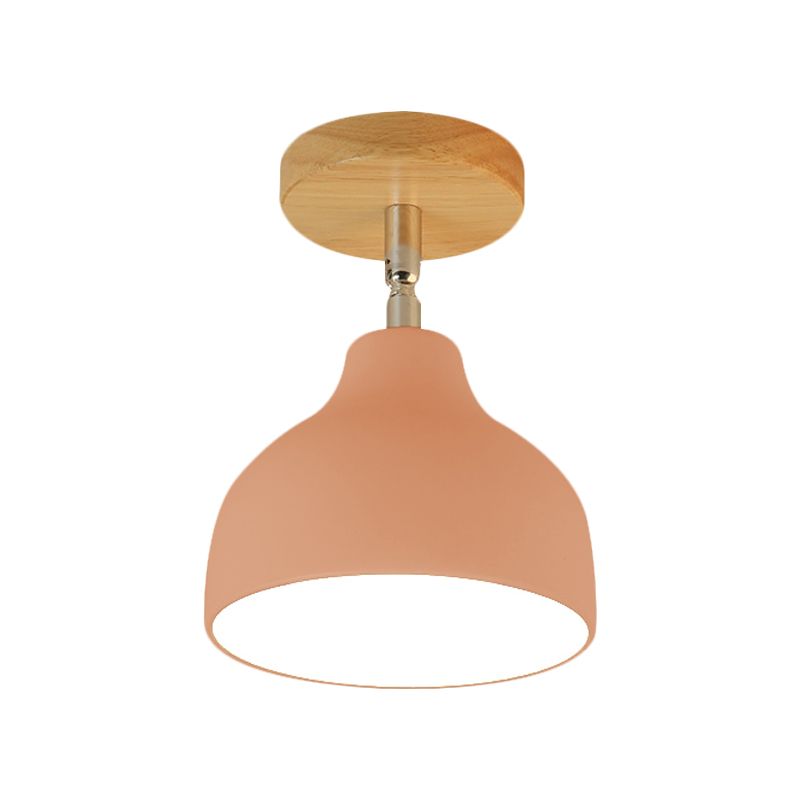 Modernist Domed Ceiling Mounted Light 1 Bulb Metal Angle Adjustable Semi Flush Ceiling Light in White/Pink