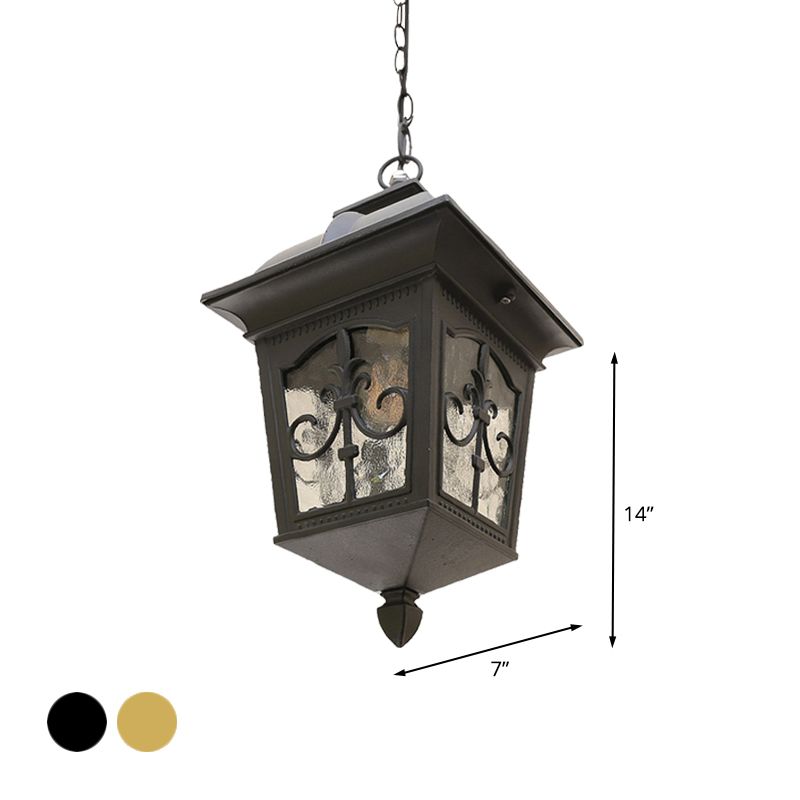 Linterna metálica Luz de luz colgante 1 Lámpara colgante de balcón de bombilla en negro/dorado con sombra de vidrio de agua