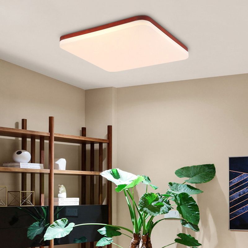 Ultrathin Wooden Ceiling Flush Mount Lighting Simplicity Red Brown Flush Lamp for Dining Room