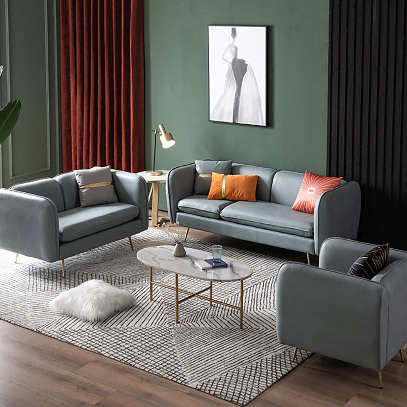 Modern Standard Faux Leather Sofa 3 Seater Square Arm Sofa for Living Room