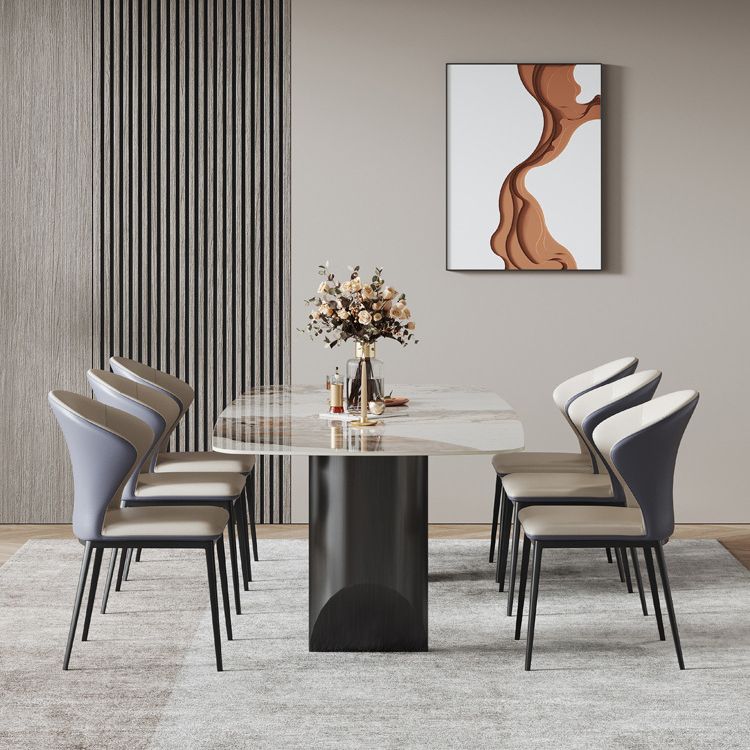 Industrial Style Rectangle Dining Table Sintered Stone Table with Metal Legs