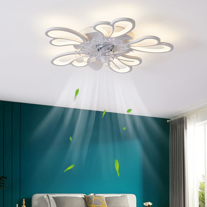 Nordic Style Iron Ceiling Fan Lamp Acrylic Shade LED Ceiling Fan Light for Living Room
