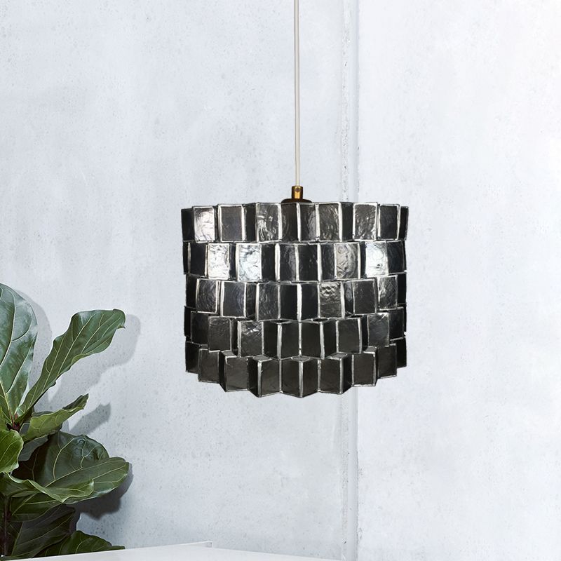 Shell Sledned Drum Forme Pendante Lighting Moderniste 1 tête Black Finish Plafond Suspension Lampe For Bedroom
