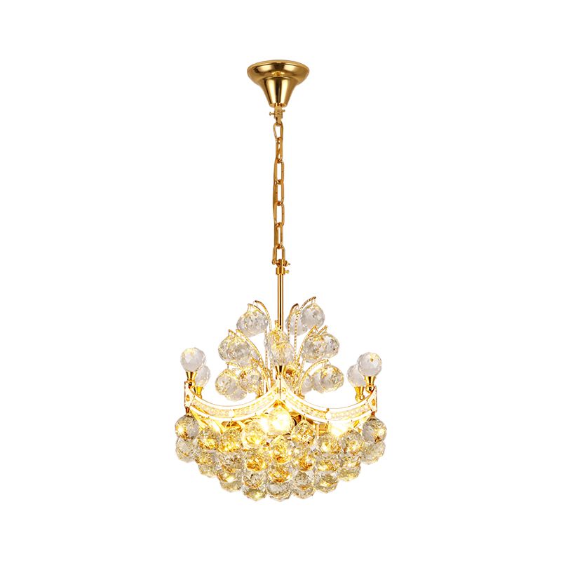 Clear Crystal Ball Chandelier Lighting Vintage Stylish 4 Lights Ceiling Pendant Light in Gold for Dining Room