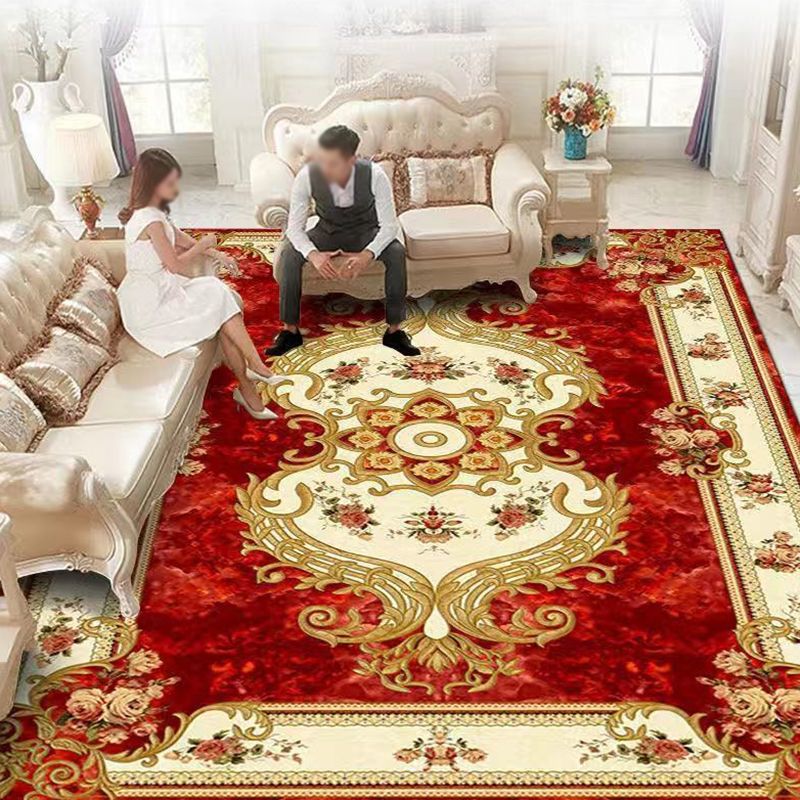 Vintage Living Room Carpet Anrique Pattern Polyester Area Rug Stain Resistant Rug