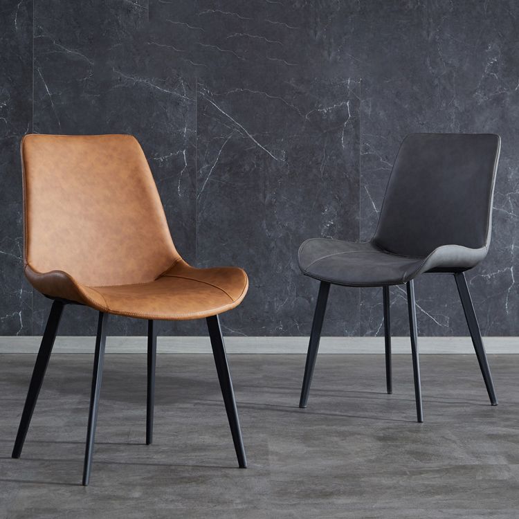 Sillas laterales con brazo de estilo industrial, sillas de comedor con respaldo sólido de cuero para cocina (juego de 4)