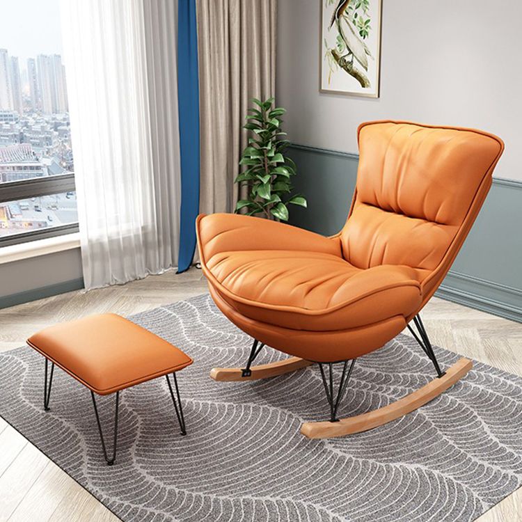 Modern Rocker Upholstered Button-Tufted with Dark legs Wingback Rocker Chair