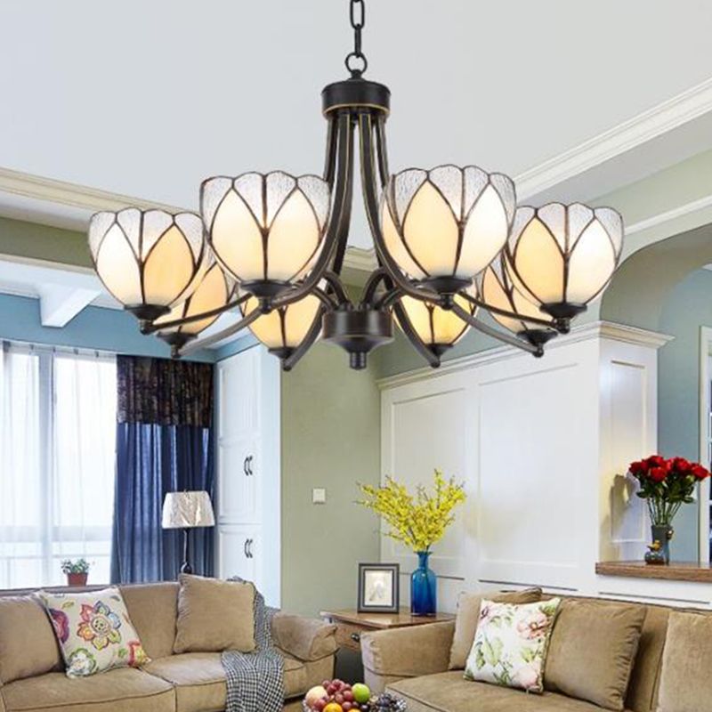 Bloemkroonluchter Licht 3/6/8 Lichten Frosted Glass Tiffany Pendant verlichting in geel/rood