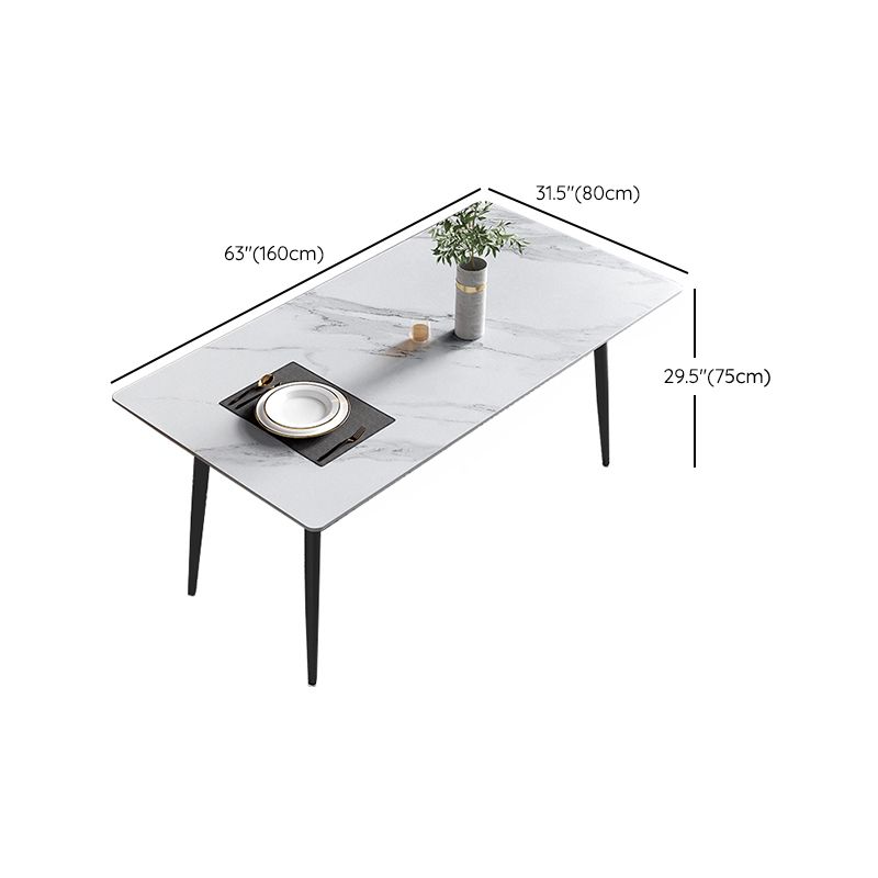 Modern Rectangle Stone Dining Table 4 Metal Legs for Dining Room