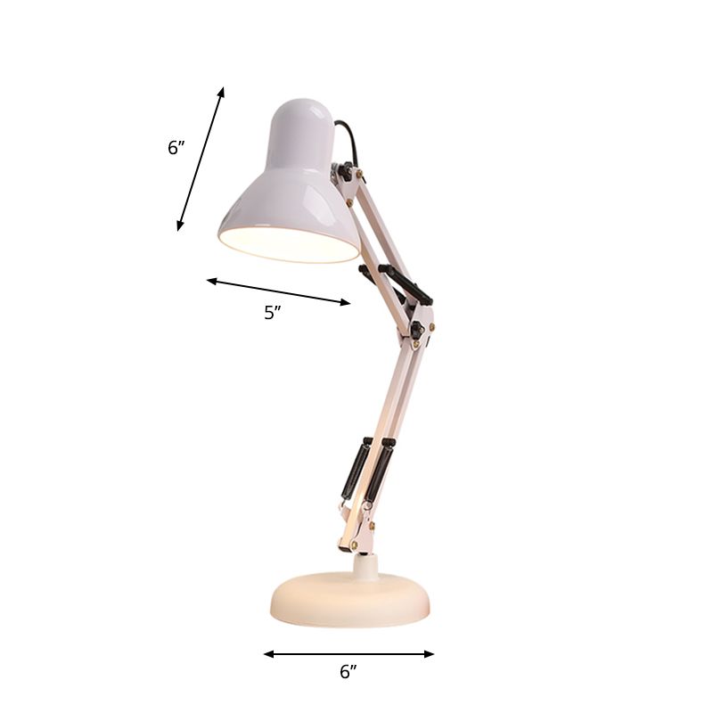 Lampada da scrivania multi-giunta in stile nordico metallico 1 luce bianca di lettura luce con tonalità di cono per camera da letto