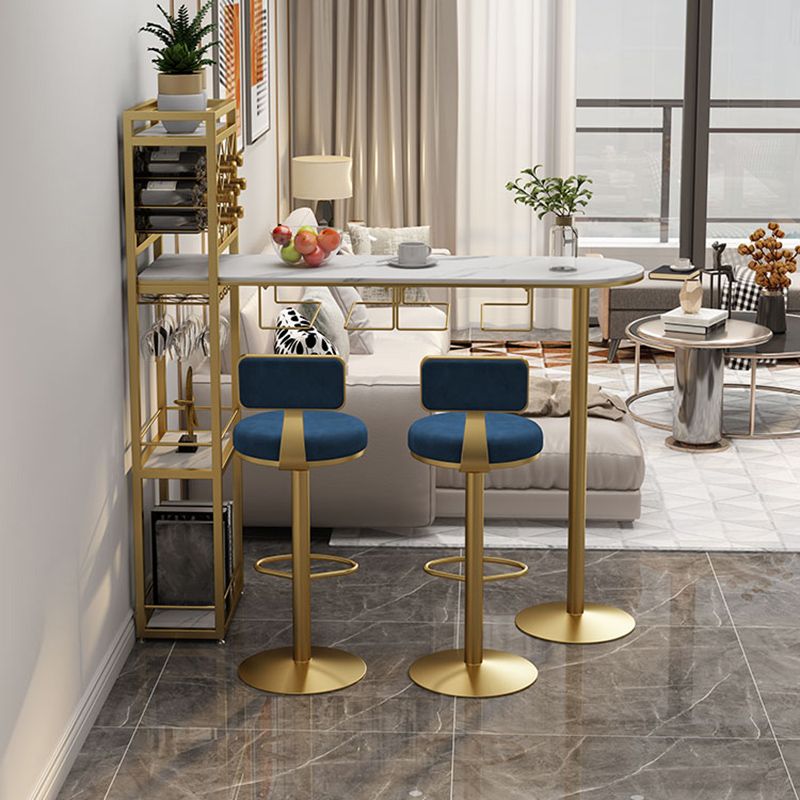 Specialty Stone Top Bar Table Contemporary Pub Table with Metal Storage