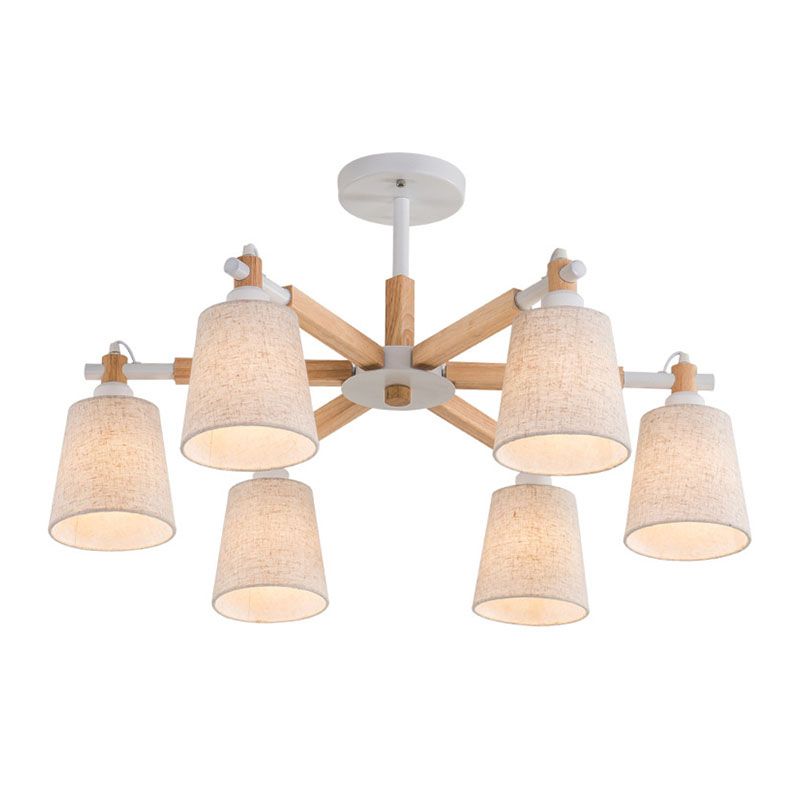 Tapered Fabric Ceiling Pendant Light Contemporary 6 Heads Black/White Chandelier Light Fixture