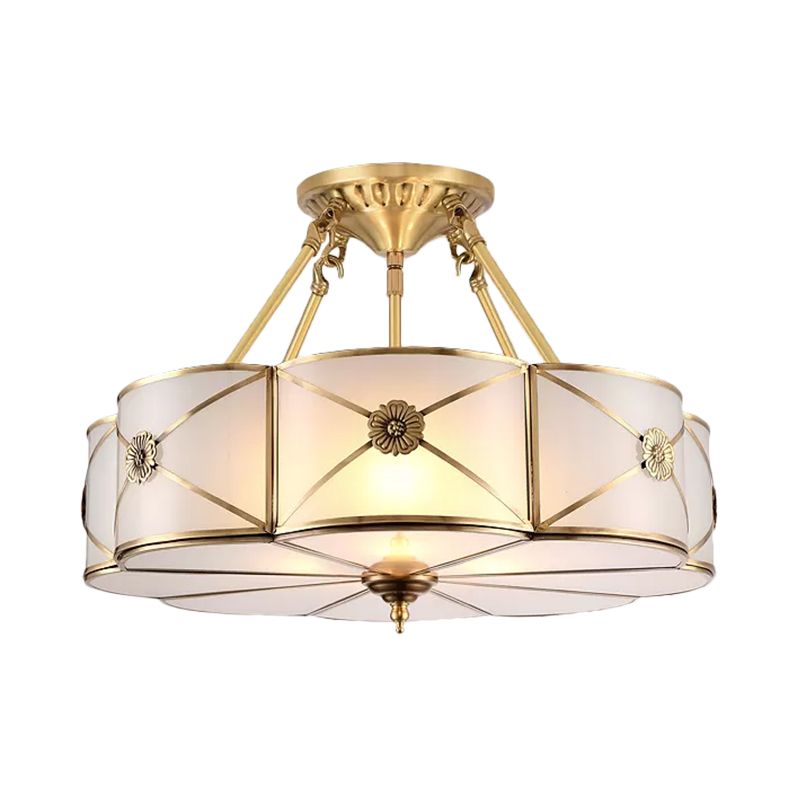 Lampe semi-encastrée en laiton à 3/4/6 lumières, tambour en verre dépoli opale classique, petit/moyen/grand plafonnier encastré