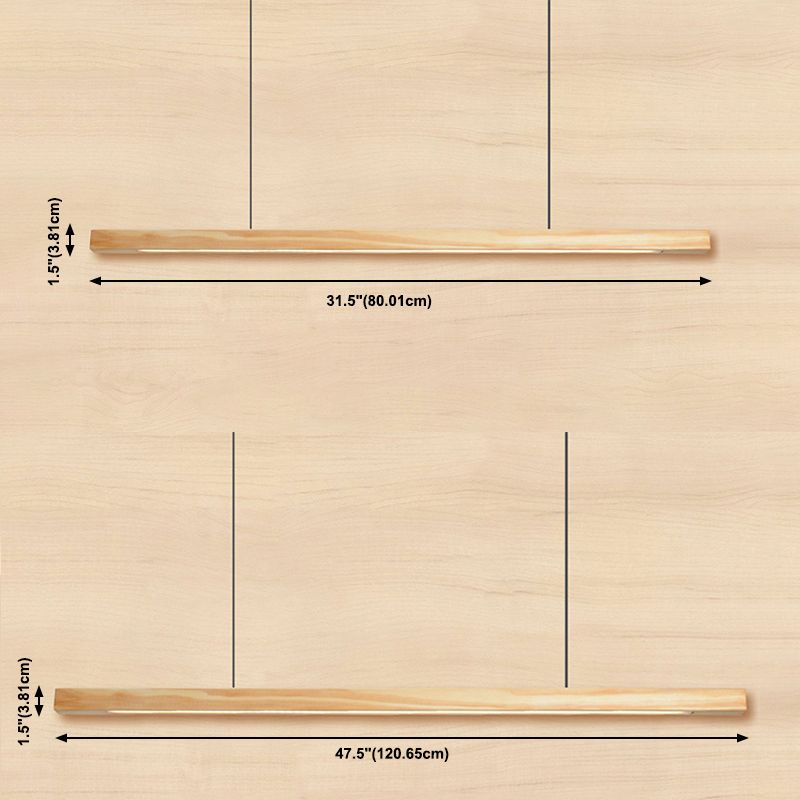 Minimalist 1 Light Wood Island Lamp Linear LED  Long Strip Hanging Light