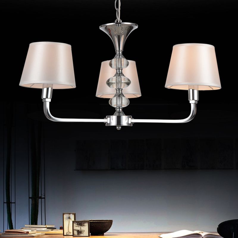 3 Bulbs Tapered Chandelier Light Traditional Beige Fabric Hanging Ceiling Fixture for Kitchen