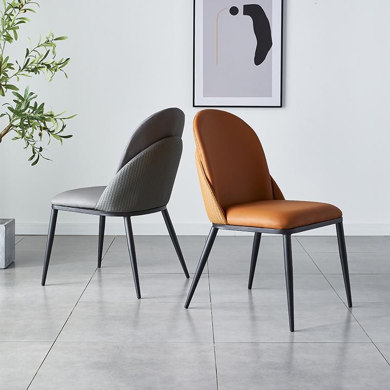Nordic Style Kitchen Leather Dining Chair Armless Dining Chairs with Metal Legs