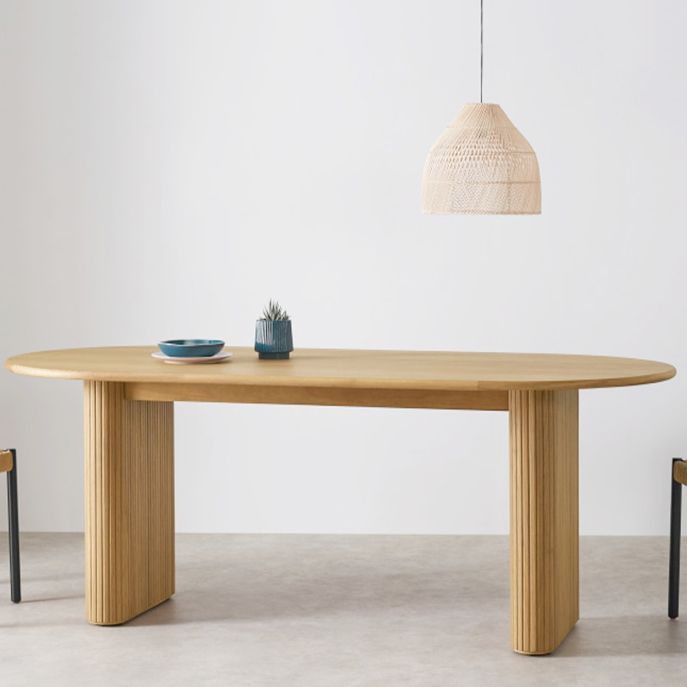 Oval Solid Wood Dining Table Modern Natural Furniture with Double Pedestal for Apartment