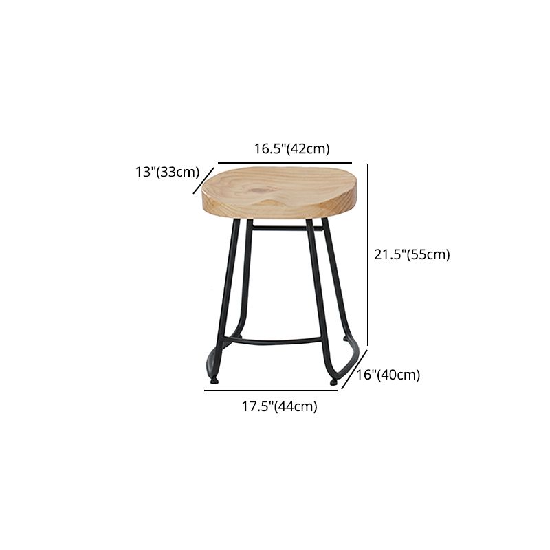 Modern Armless Backless Counter Stool Iron Cafe Bar Stool with Wooden Seat and Pedal