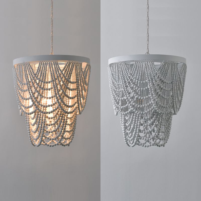 Lustre en bois rétro lustre de style country français de style perle en bois lumière pour le salon