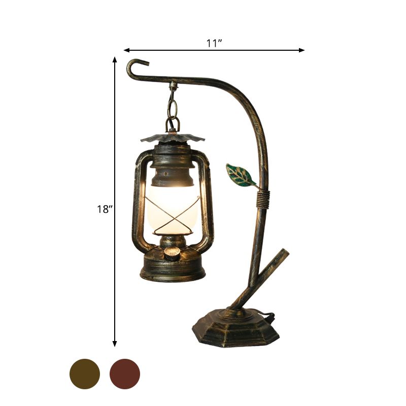 Tavolo in ottone/rame cherosene Light warehouse vetro opale 1 illuminazione da camera da letto leggera con base metallica
