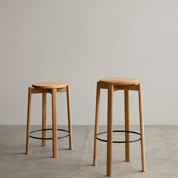 Contemporary 29.5-inch Backless Bar Stool with Solid Wood Base