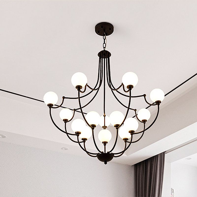 Black 14 Lights Chandelier Light Fixture Traditional Frosted Glass Molecular Pendant Lamp for Living Room
