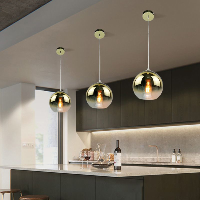 Glass Globe Single Hanging Lamp in Modern Artistic Style Wrought Iron Indoor Pendant Light