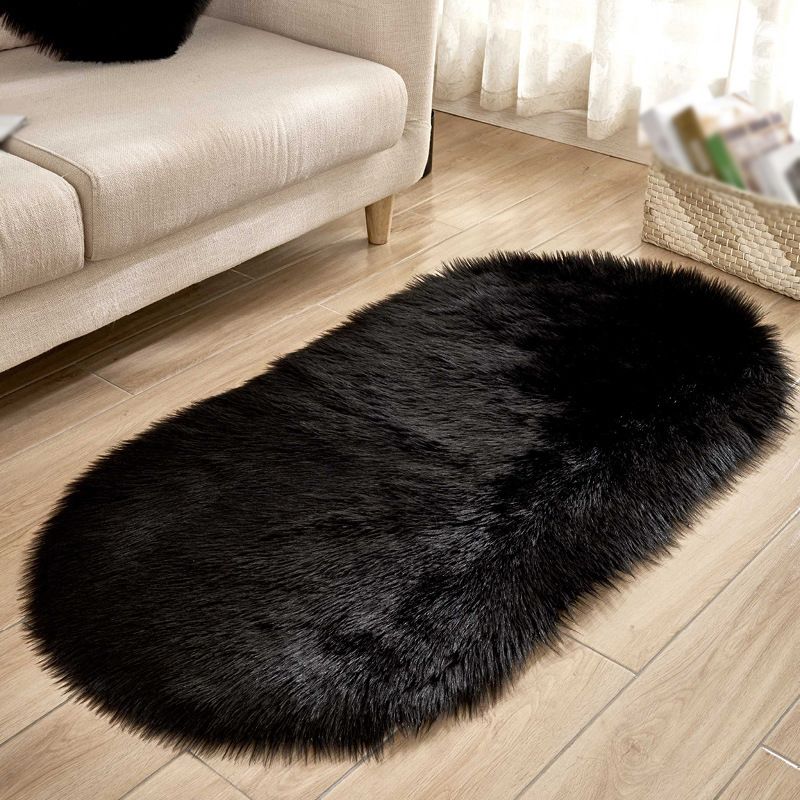 Modern Oval Plush Rug Solid Color Area Carpet Friendly Easy Care Indoor Rug for Bedroom