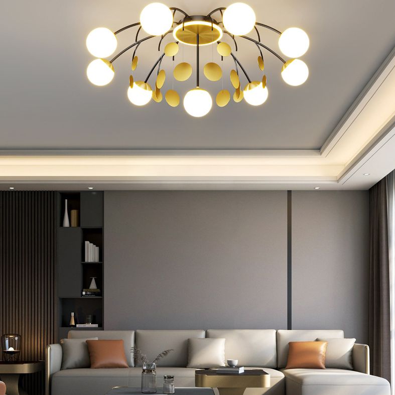 Modern Style Globe Semi Flush Mounted Ceiling Light Sputnik LED Ceiling Light with White Glass Shade