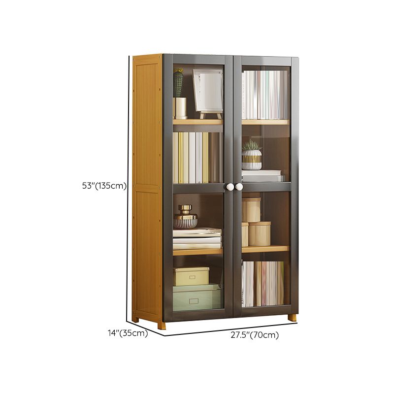 Contemporary Shelf Bookcase Bamboo Bookshelf with Doors for Living Room