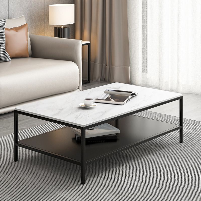 Rectangular Slate 4 Legs Coffee Cocktail Table with Storage Shelf
