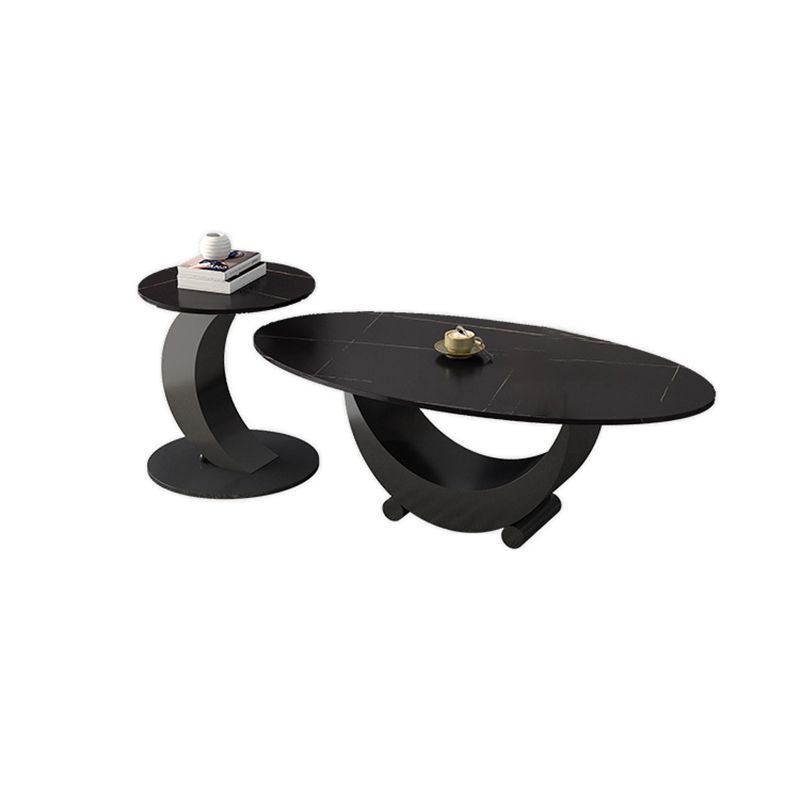 2 Piece Nesting Tables Oval Minimalist Modern Coffee Table Set